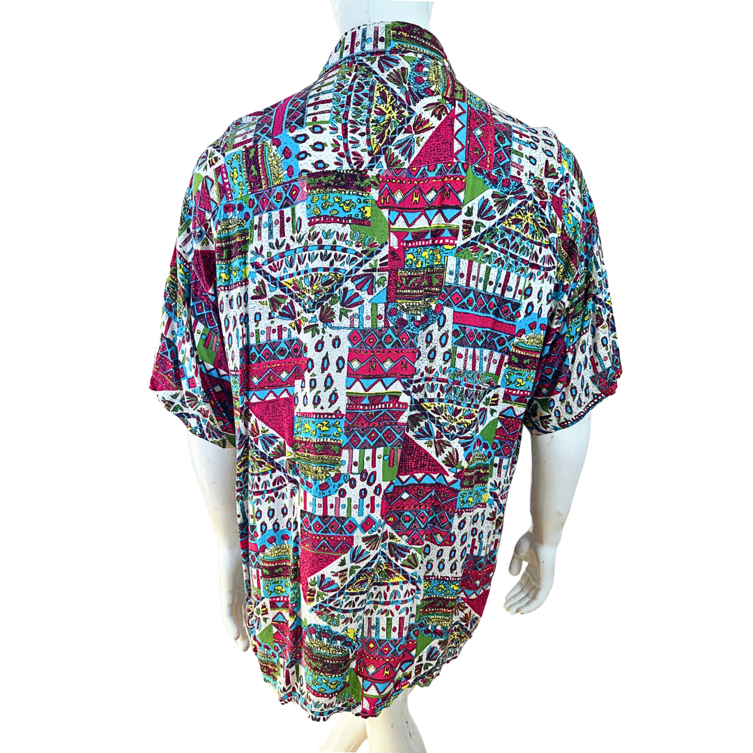 Colourful geometric print vintage shirt - L
