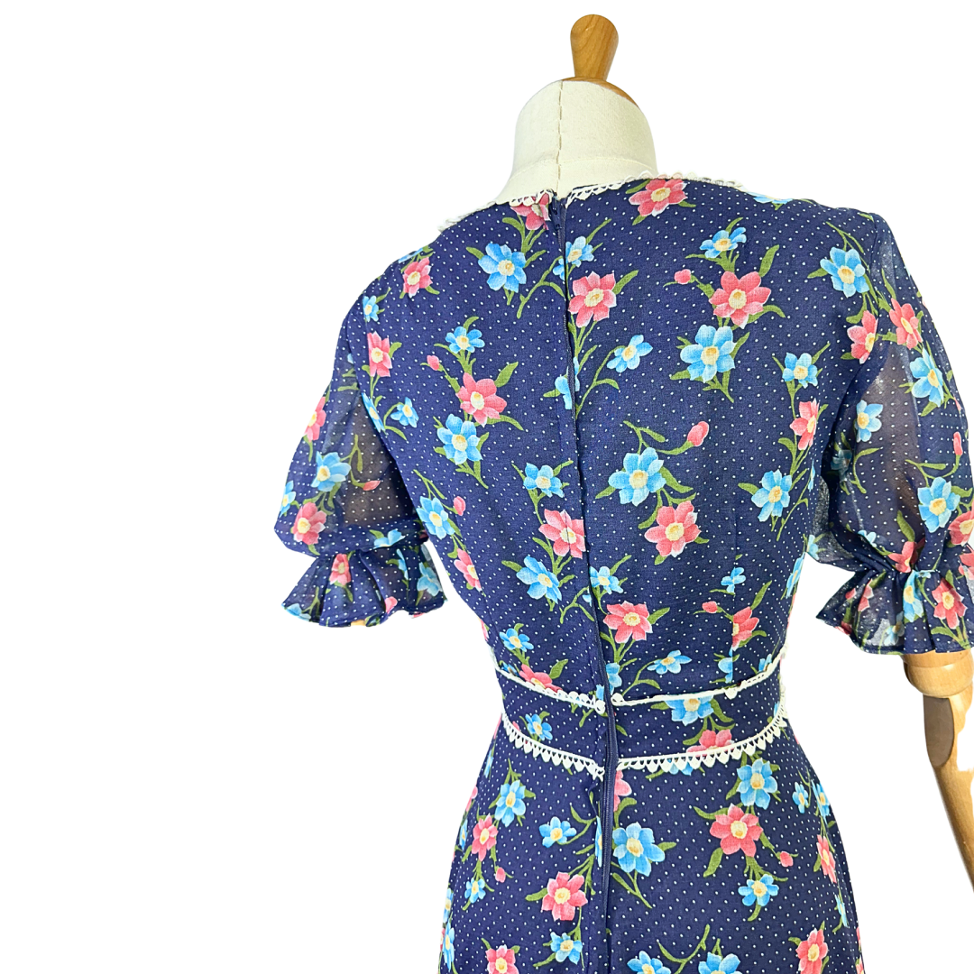 Vintage floral puff sleeve prairie maxi dress - XS