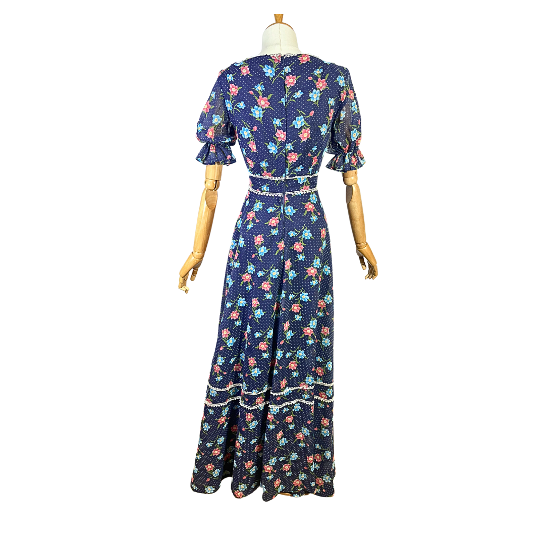 Vintage floral puff sleeve prairie maxi dress - XS
