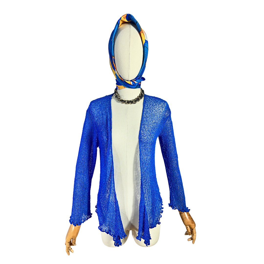 Blue tie front knitted crop top - S