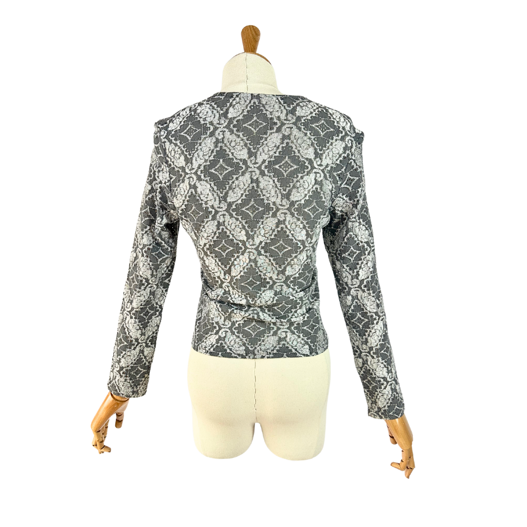 Grey vintage button down lace top - M