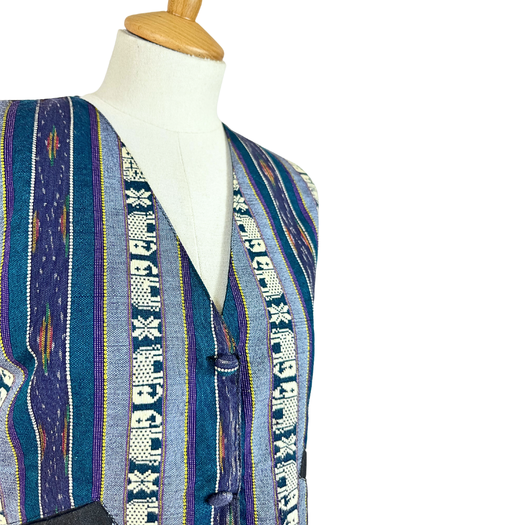 Blue vintage aztec tapestry waistcoat - S