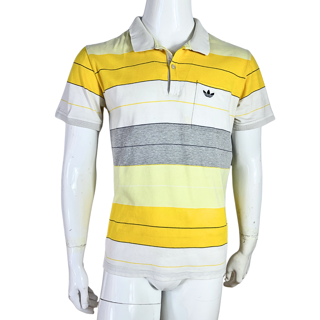 2000s Adidas striped polo shirt - M