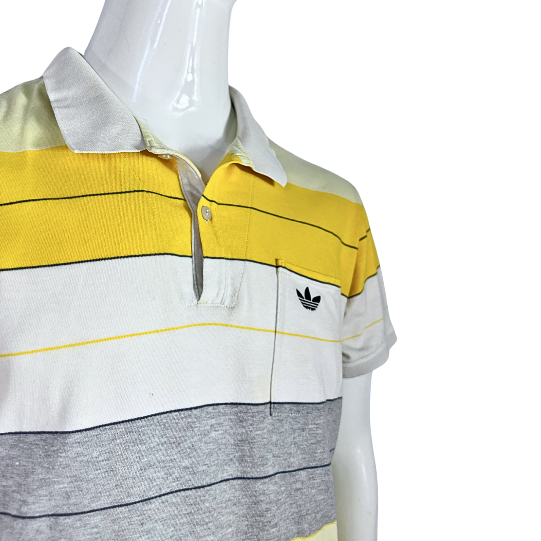2000s Adidas striped polo shirt - M