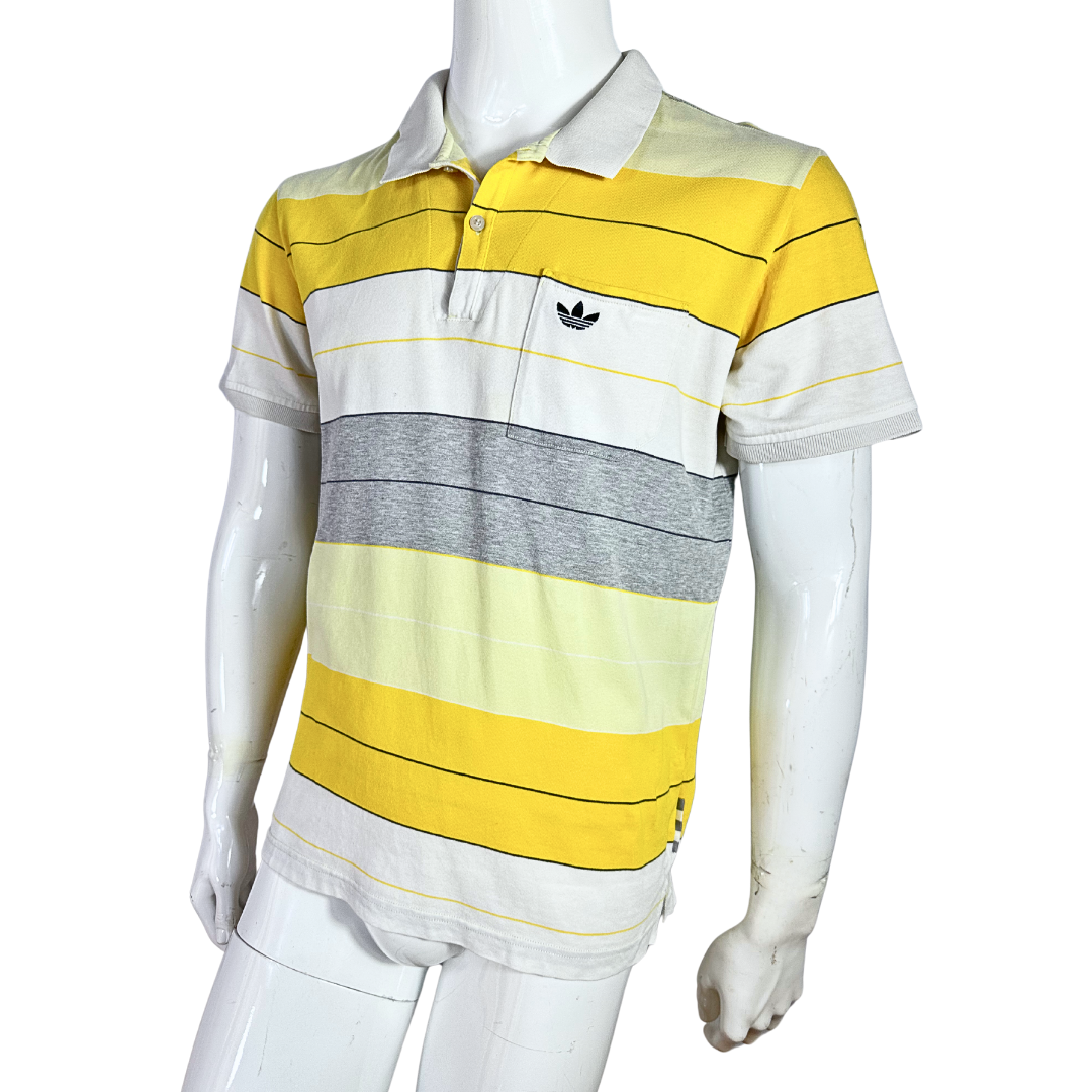 2000s Adidas striped polo shirt - M
