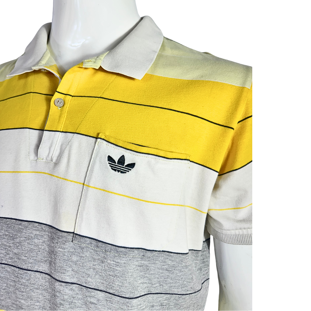 2000s Adidas striped polo shirt - M