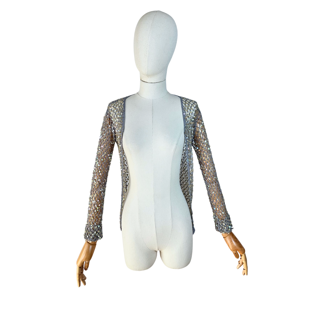 Grey 90s crochet cardigan - S
