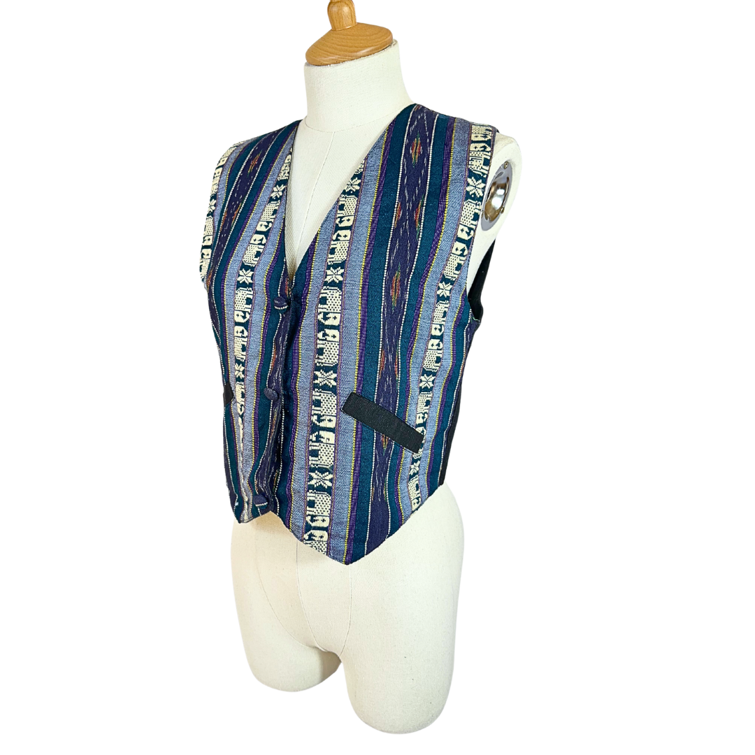 Blue vintage aztec tapestry waistcoat - S