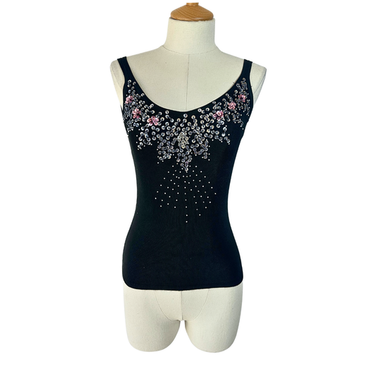 Black beaded ribbed knit top - S