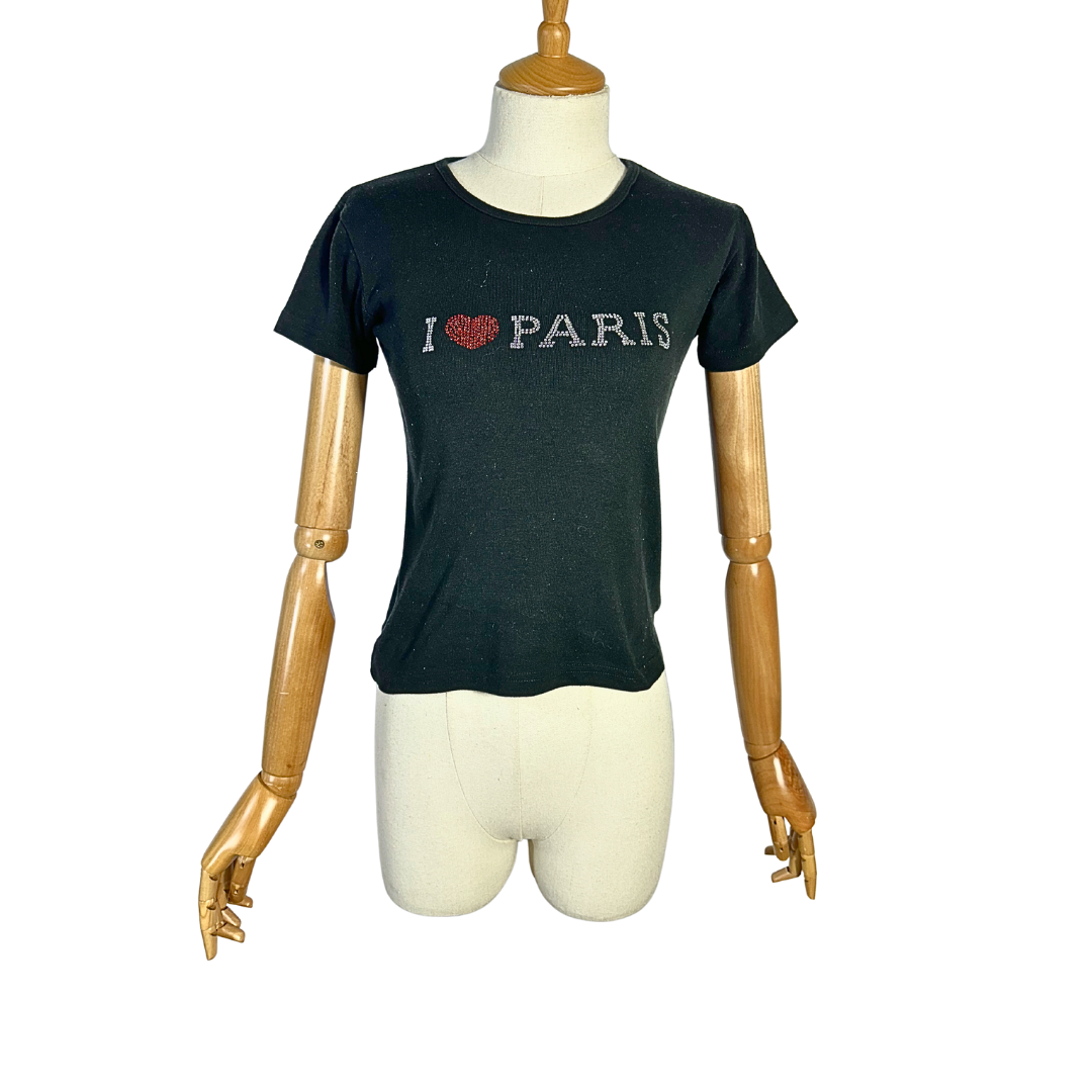 Black I love Paris baby tee - S