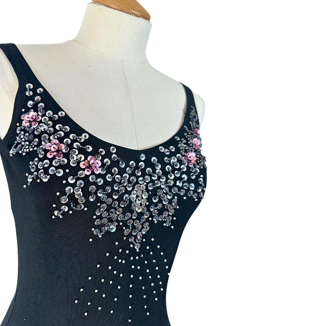 Black beaded ribbed knit top - S