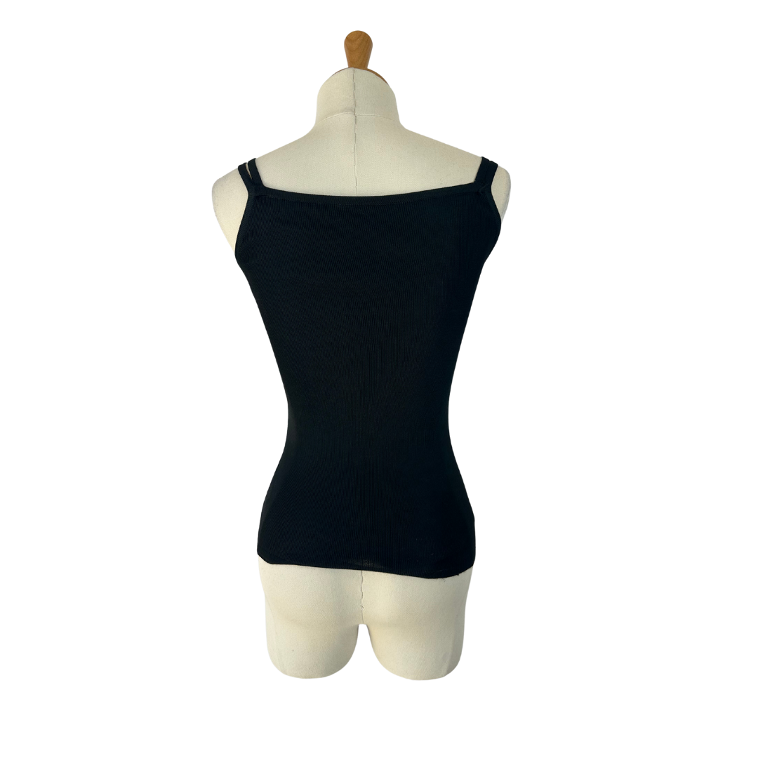 Black beaded ribbed knit top - S