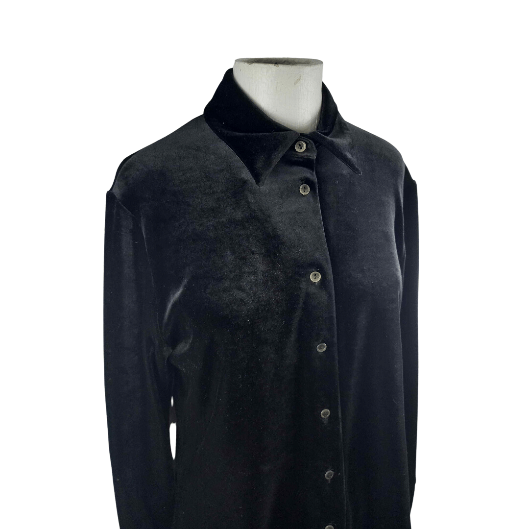 Black velvet longsleeve shirt - S