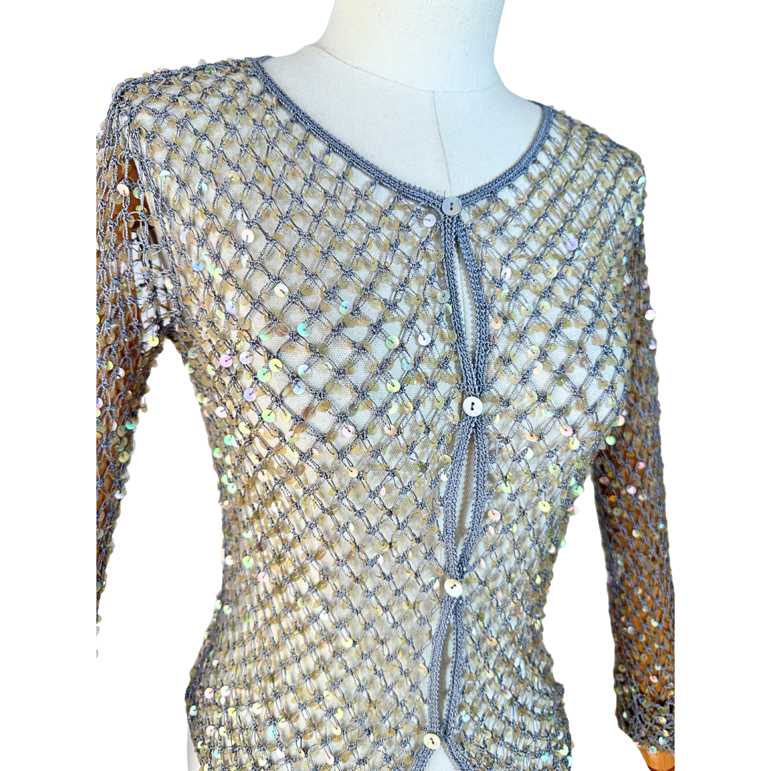 Grey 90s crochet cardigan - S