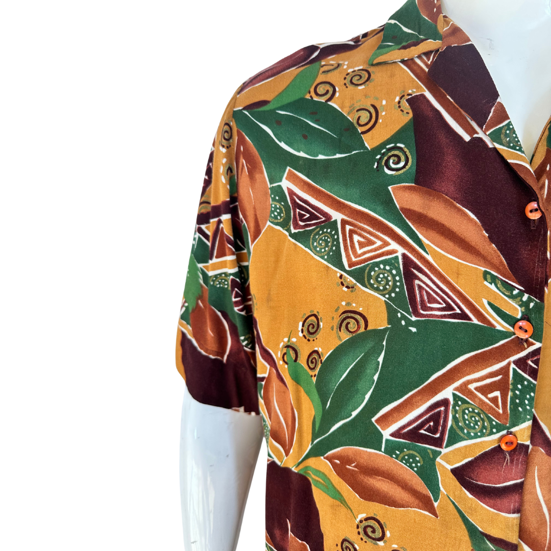 Vintage leaf and abstract print shirt - M