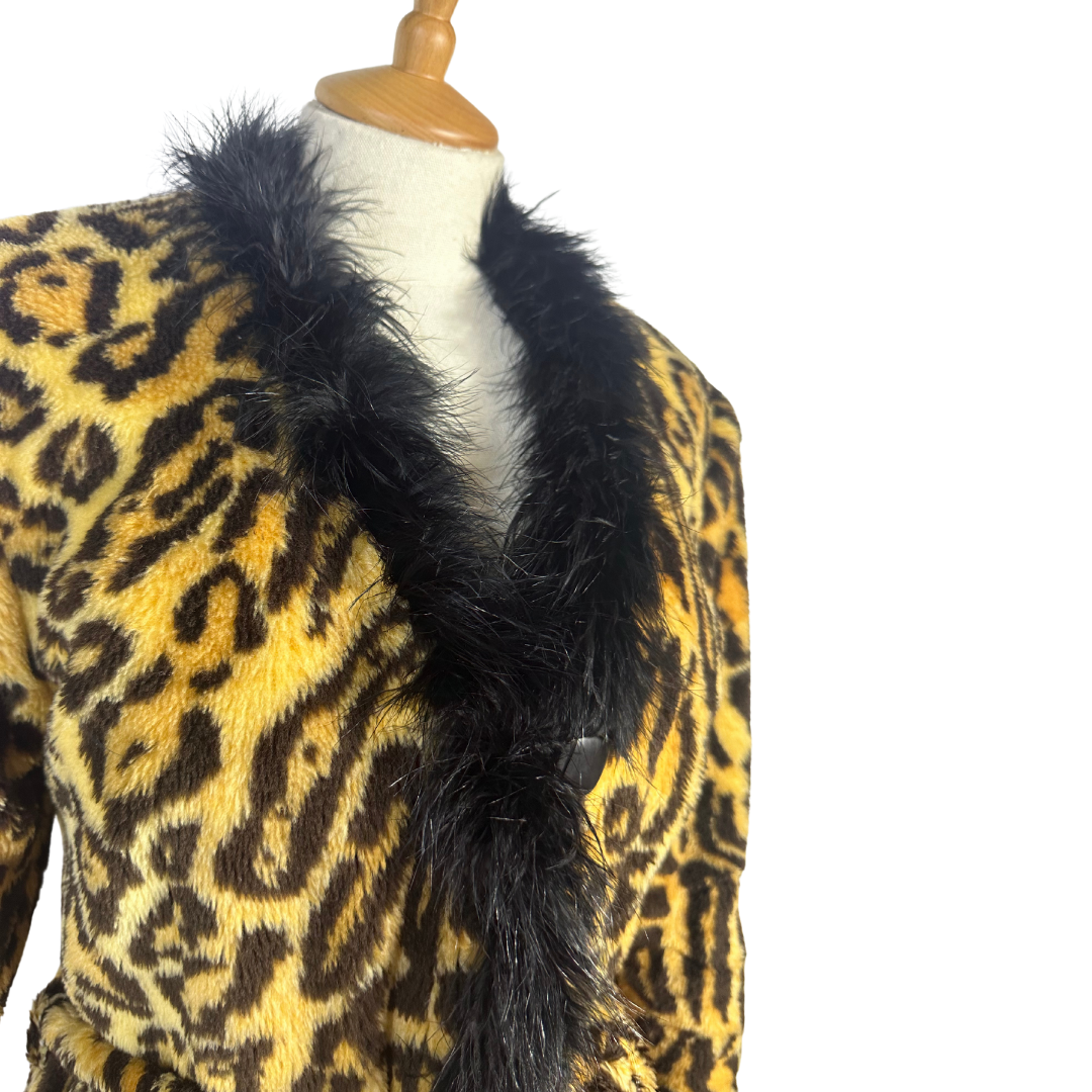 90s leopard print faux fur coat - S