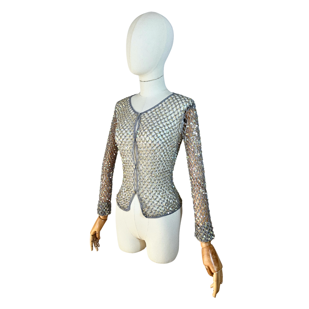 Grey 90s crochet cardigan - S