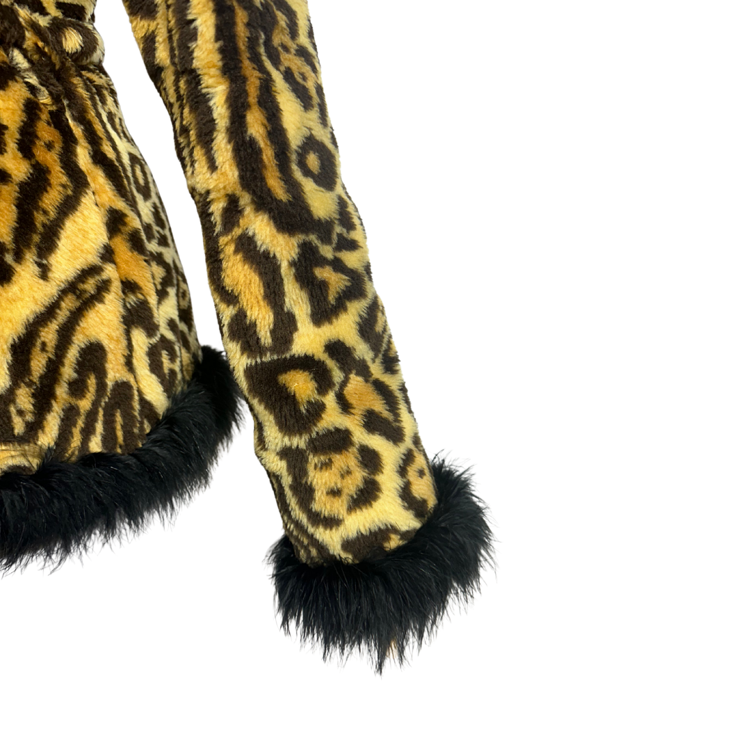 90s leopard print faux fur coat - S
