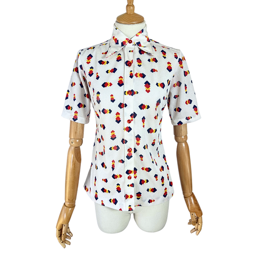 70s vintage geometric print shirt - S