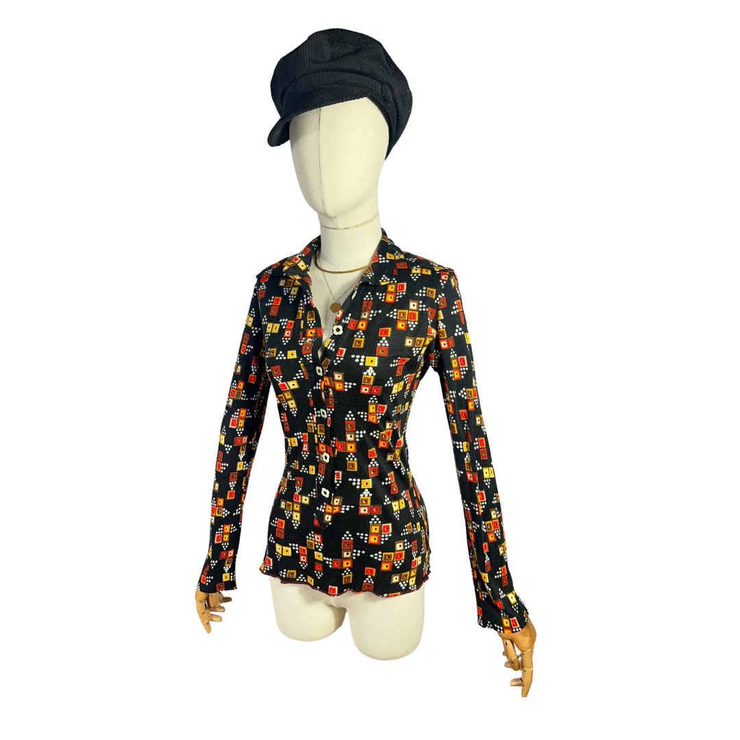 70s vintage geometric print shirt - S