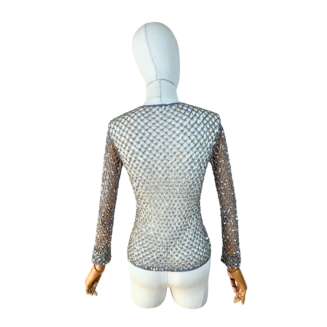 Grey 90s crochet cardigan - S