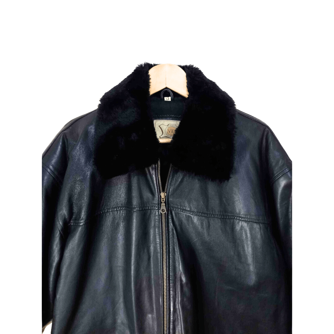 Aviator-style leather jacket with detachable collar - L/XL (Free Delivery)