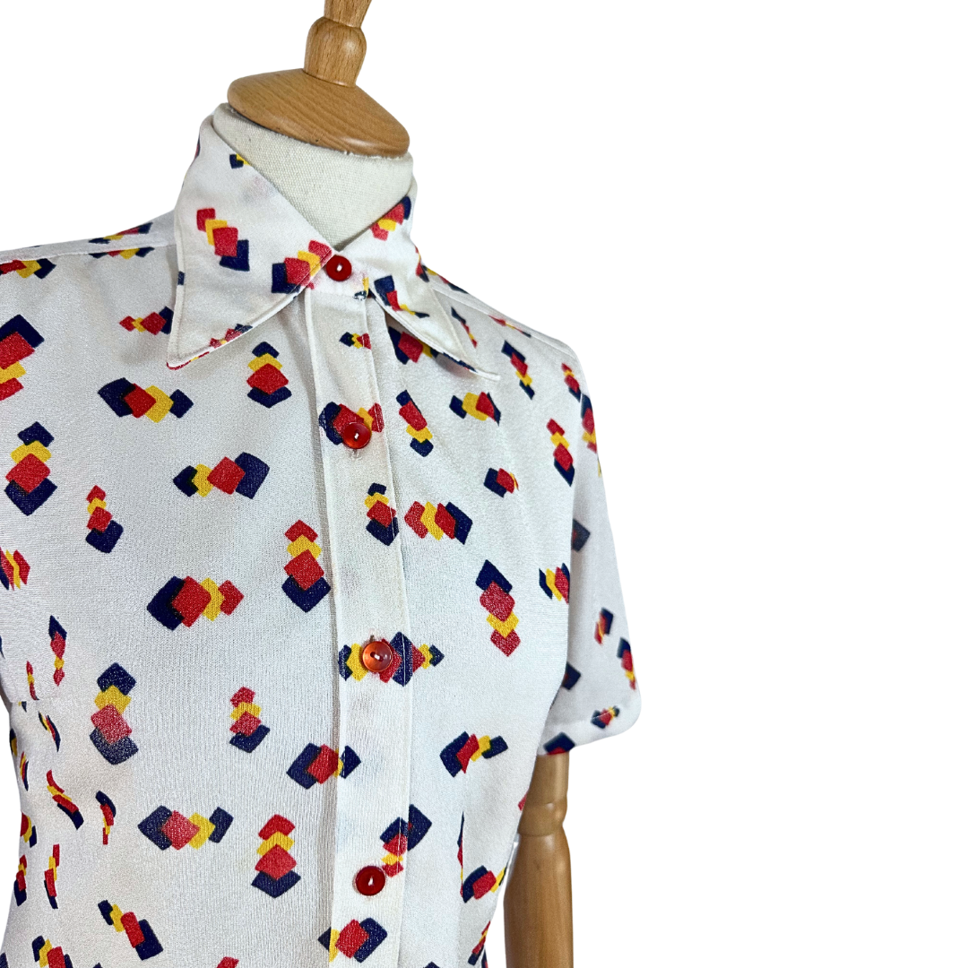 70s vintage geometric print shirt - S