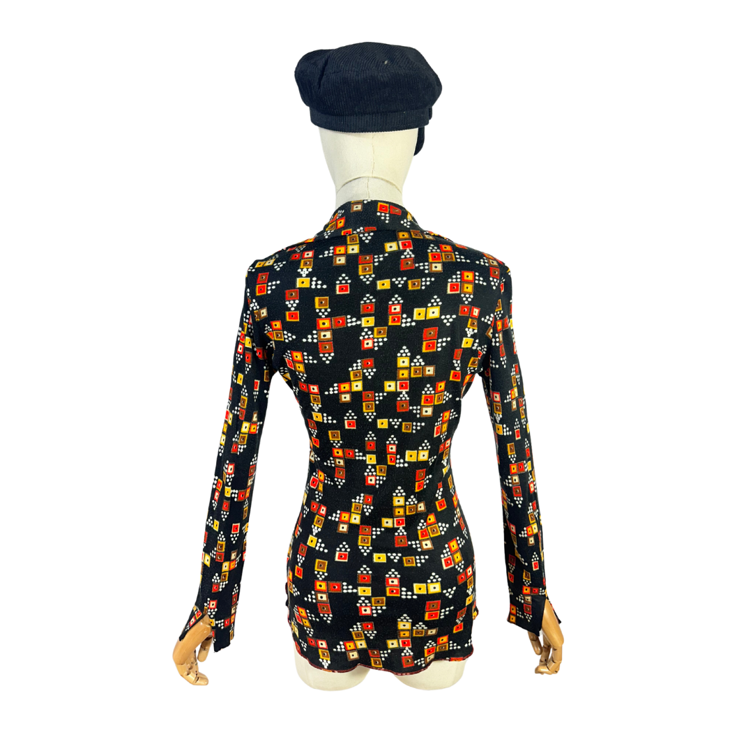70s vintage geometric print shirt - S