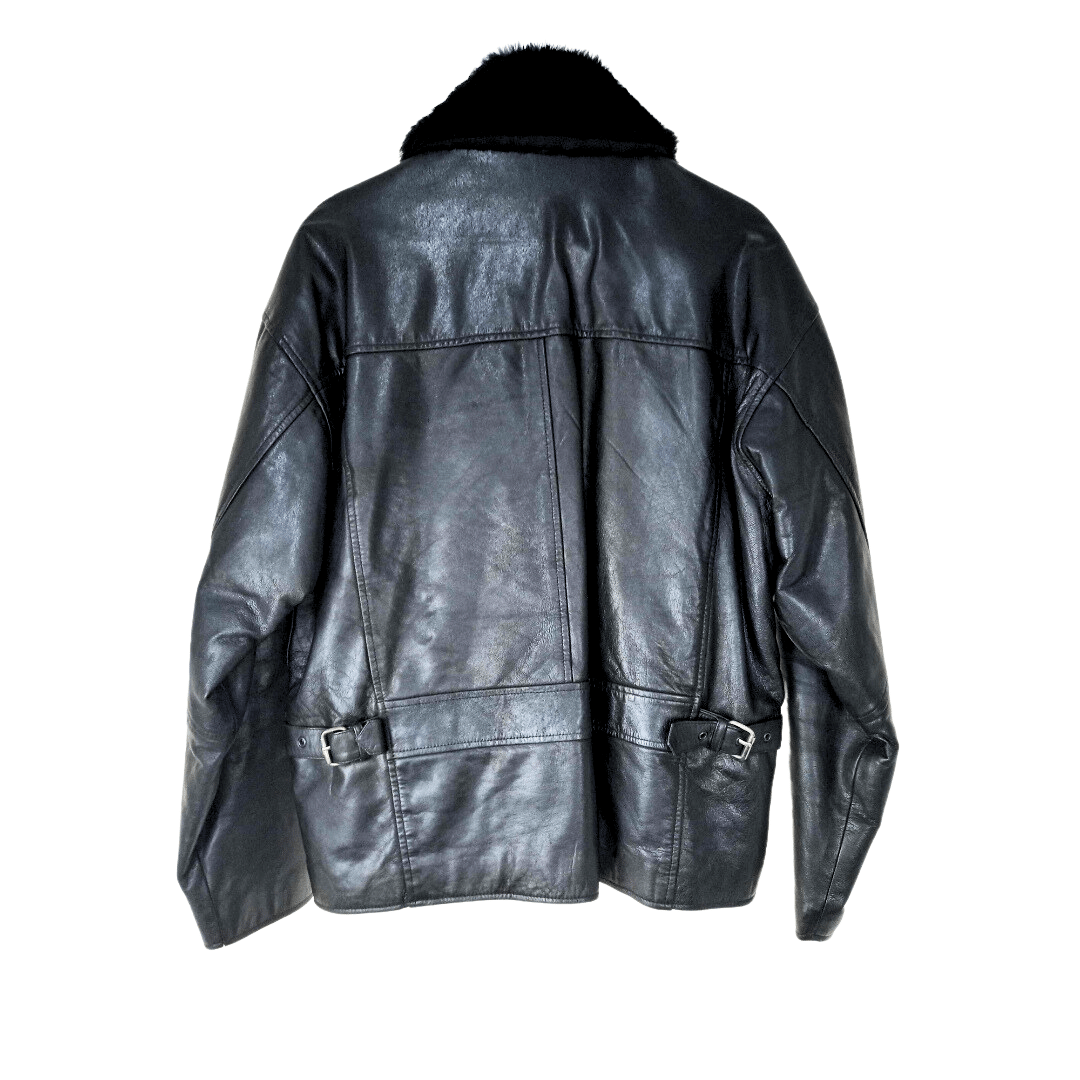 Aviator-style leather jacket with detachable collar - L/XL (Free Delivery)
