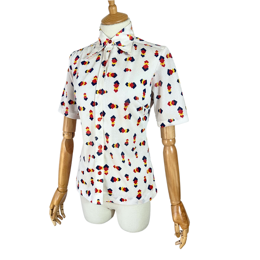 70s vintage geometric print shirt - S
