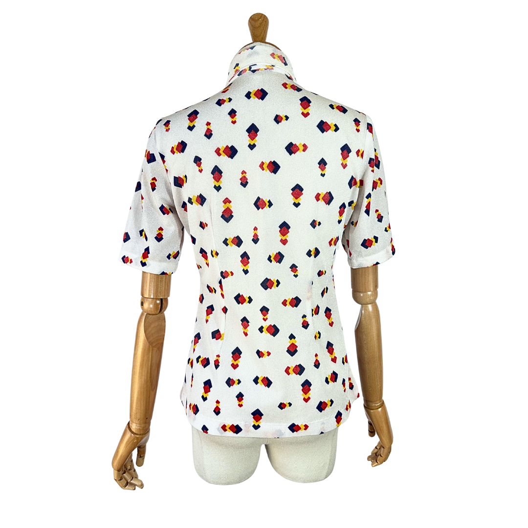 70s vintage geometric print shirt - S