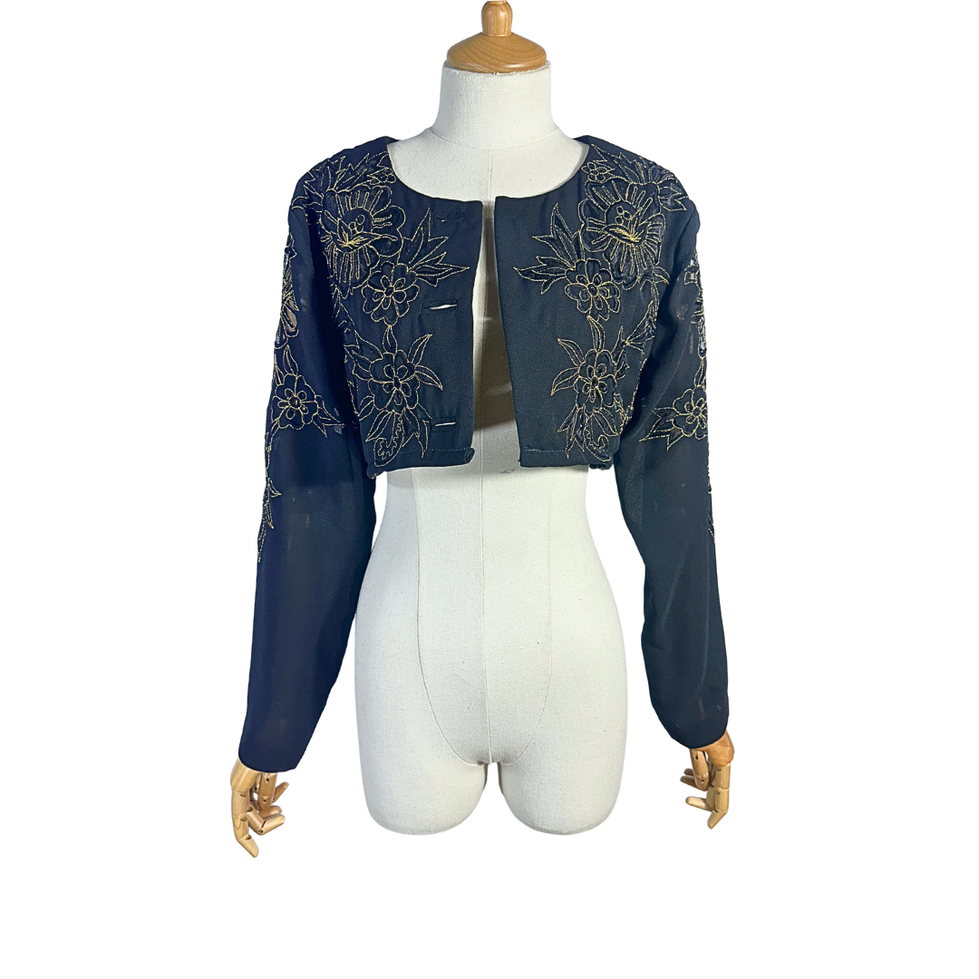 Black and gold floral embroidered bolero jacket - S