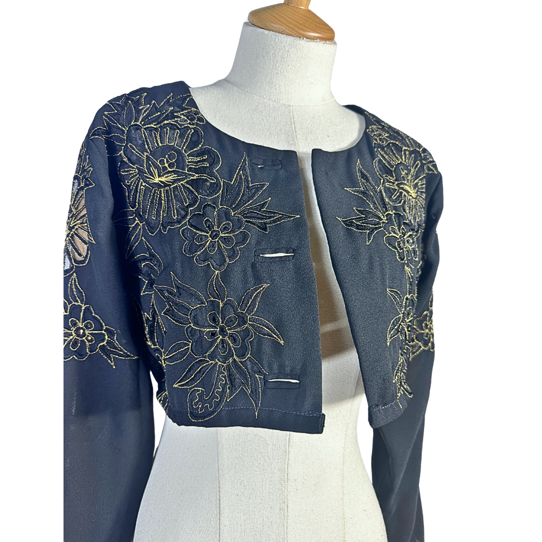 Black and gold floral embroidered bolero jacket - S
