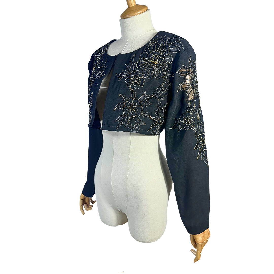 Black and gold floral embroidered bolero jacket - S
