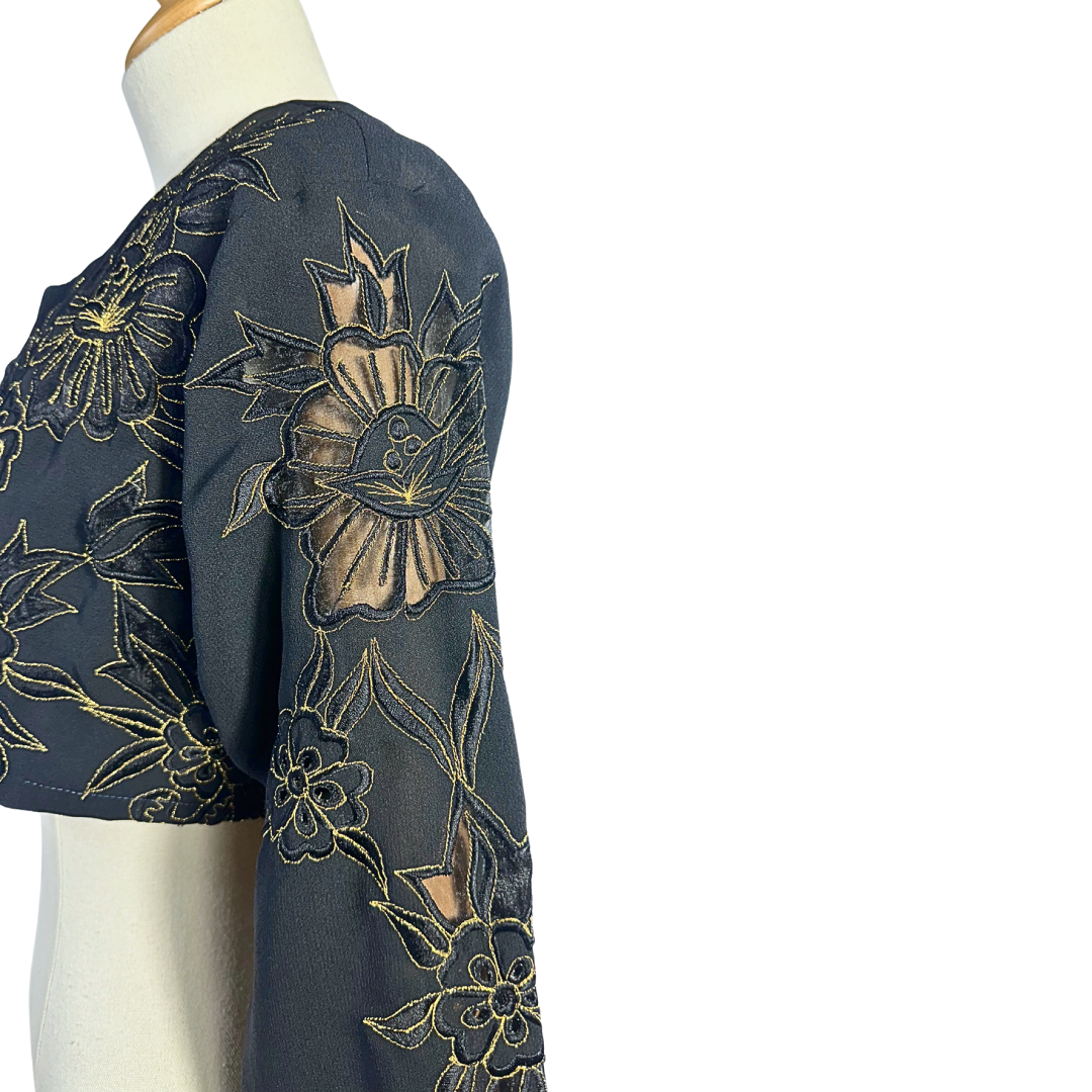 Black and gold floral embroidered bolero jacket - S