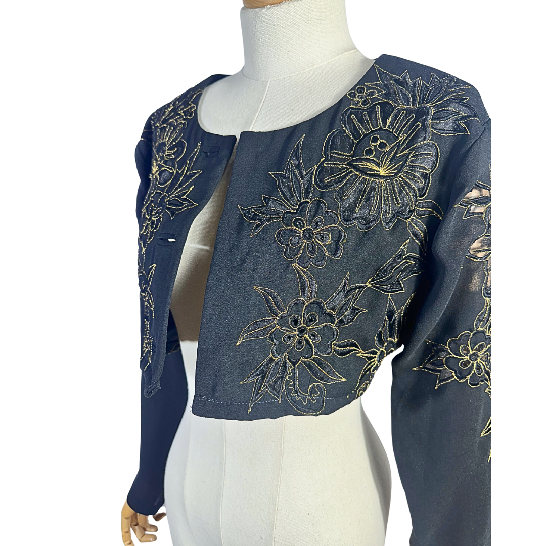 Black and gold floral embroidered bolero jacket - S