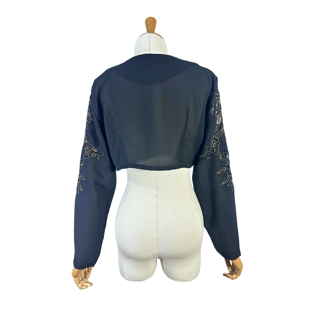 Black and gold floral embroidered bolero jacket - S