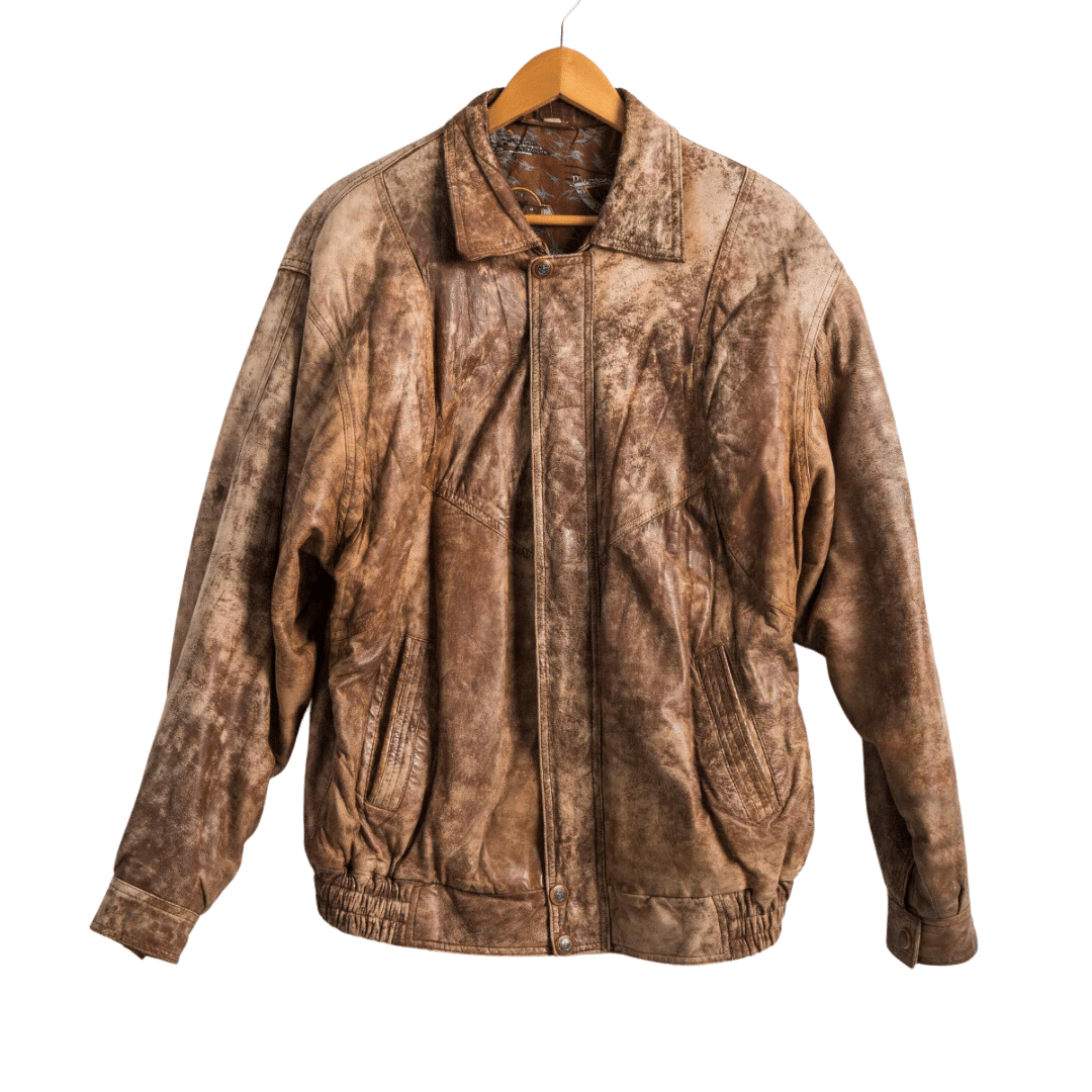 Vintage distressed look leather zipped-up jacket - XL (Free Delivery)