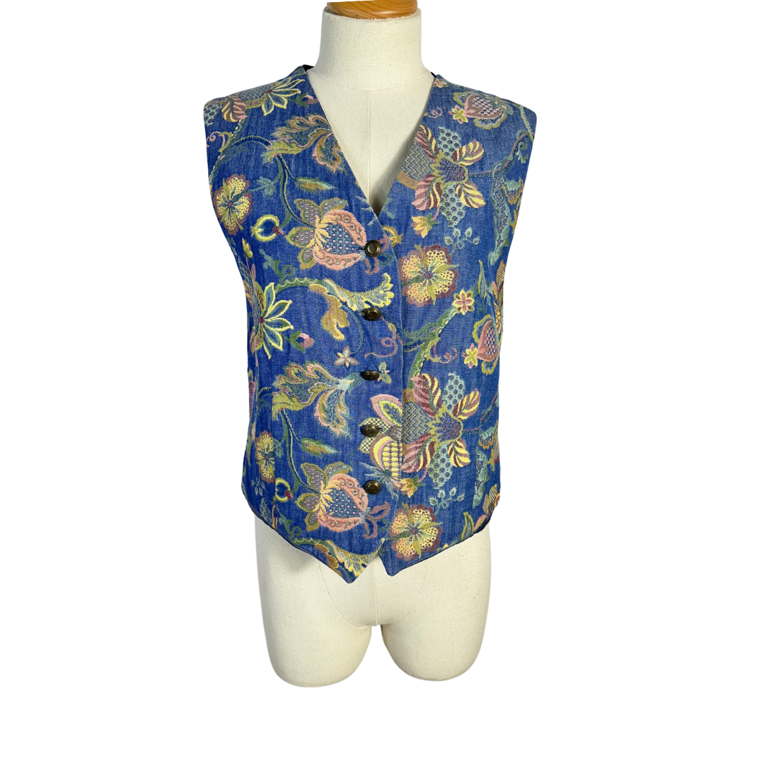 Vintage floral tapestry waistcoat - M