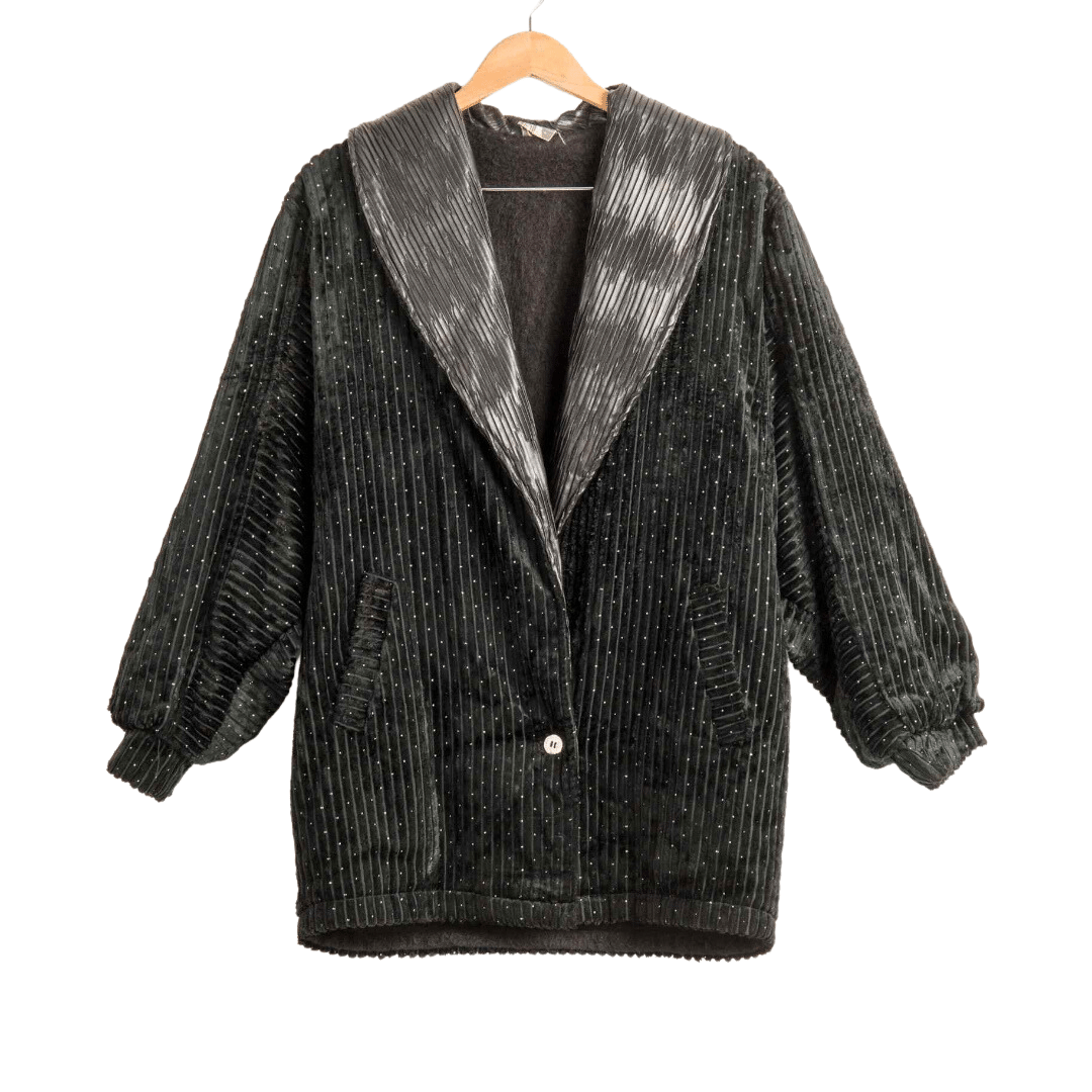 80s chunky corduroy jacket with faux leather collar - L