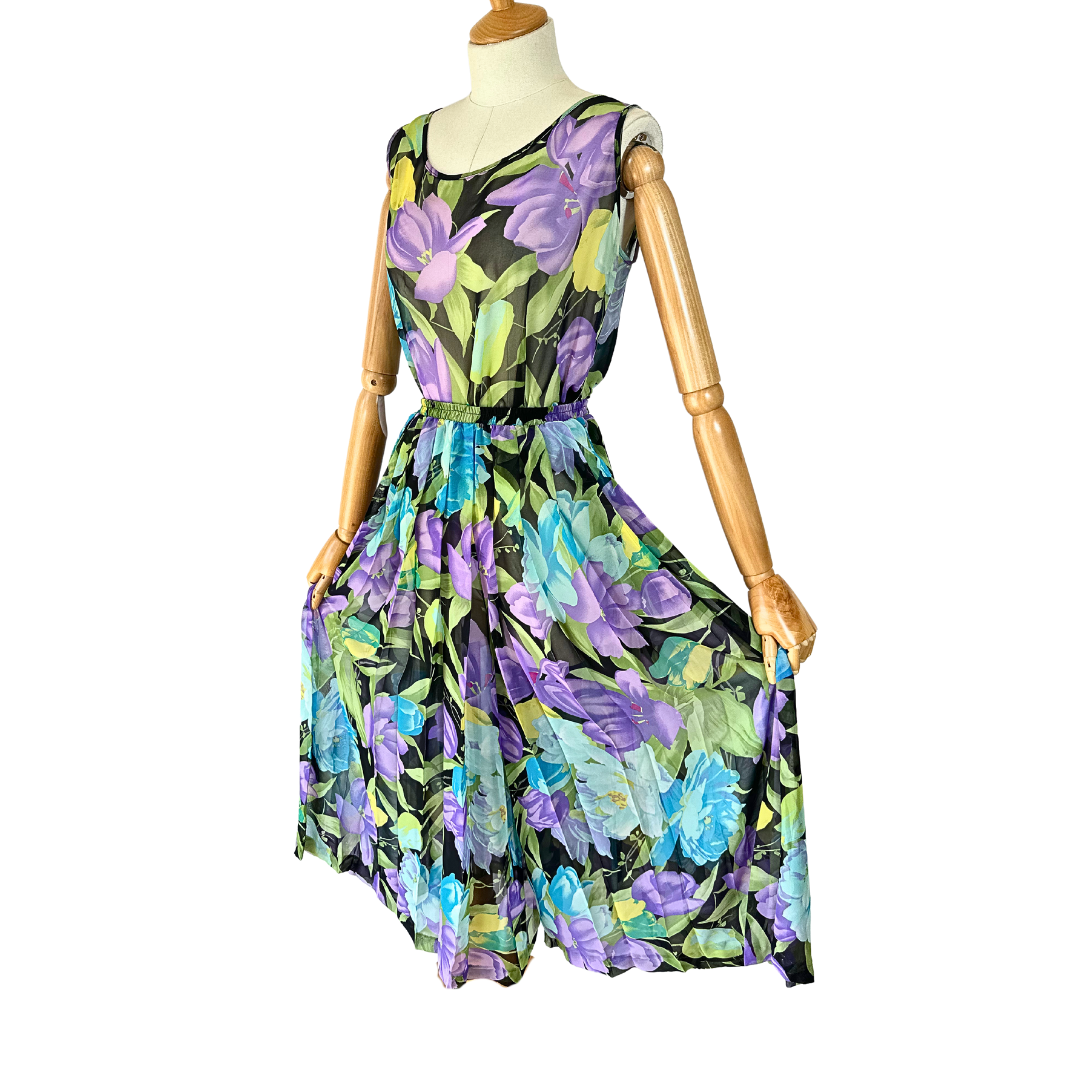 Vintage sheer floral top and palazzo set - M
