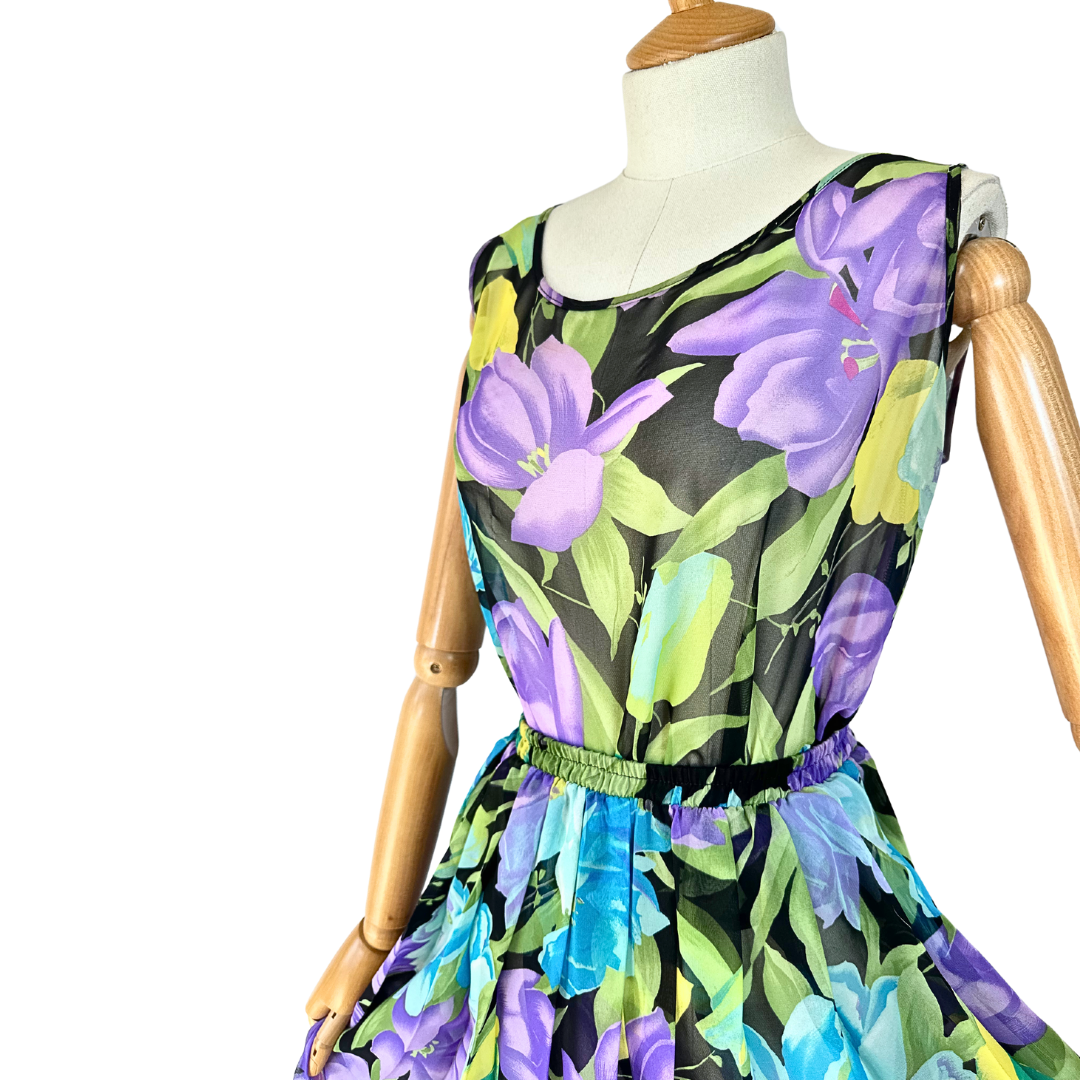 Vintage sheer floral top and palazzo set - M