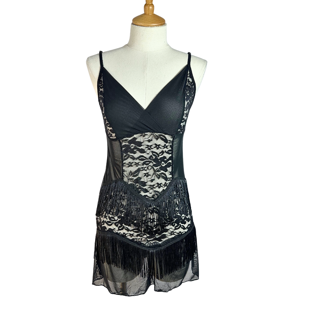 Black mesh and lace lingerie dress - S