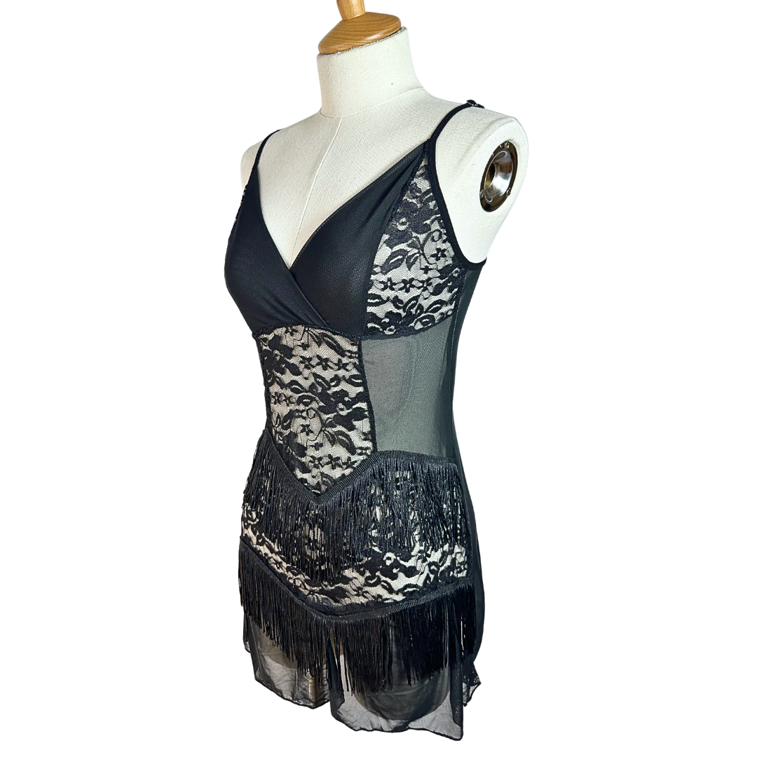 Black mesh and lace lingerie dress - S