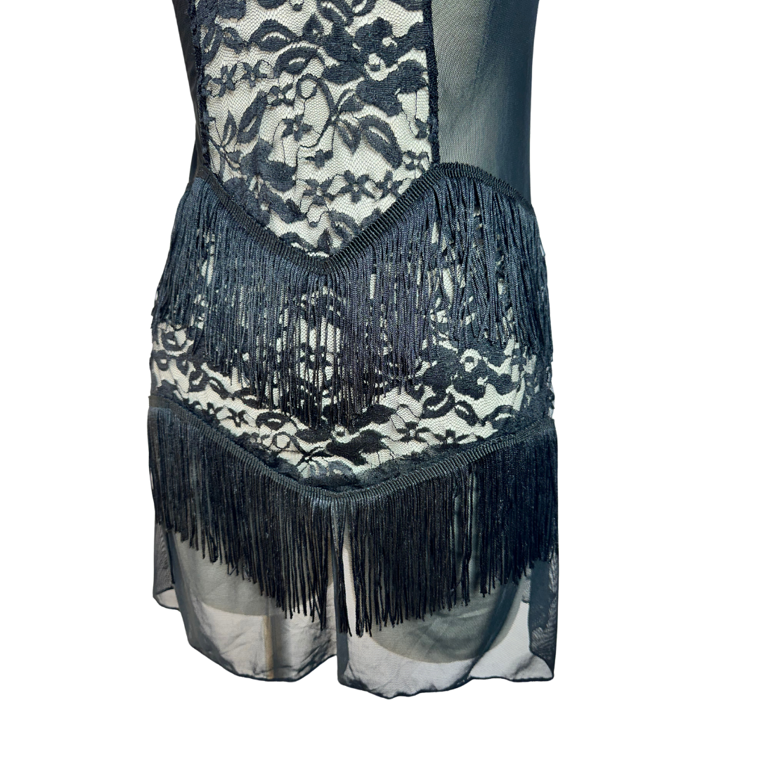 Black mesh and lace lingerie dress - S