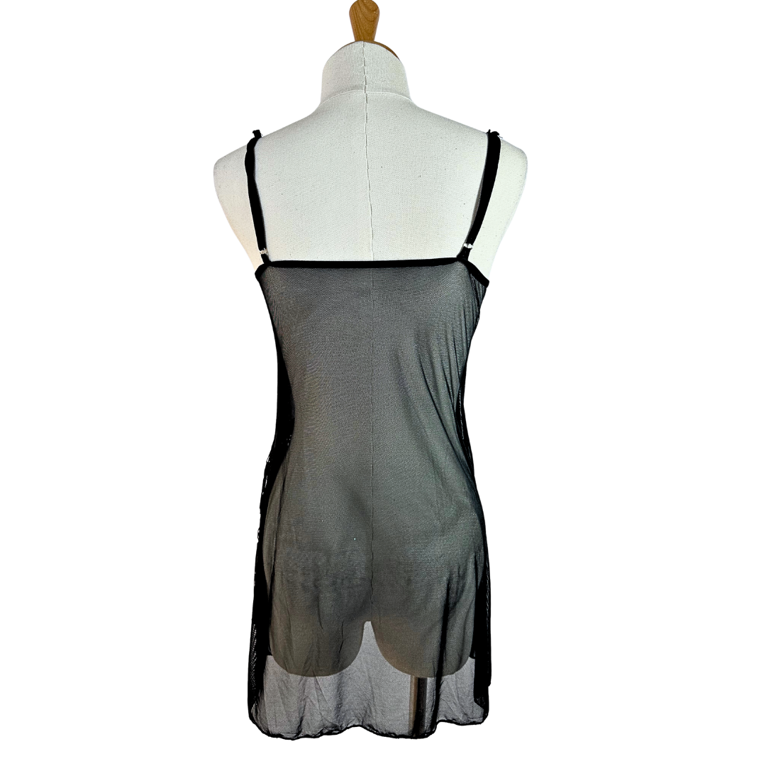 Black mesh and lace lingerie dress - S