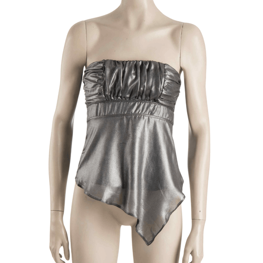 Metallic asymmetrical hem boobtube top - M