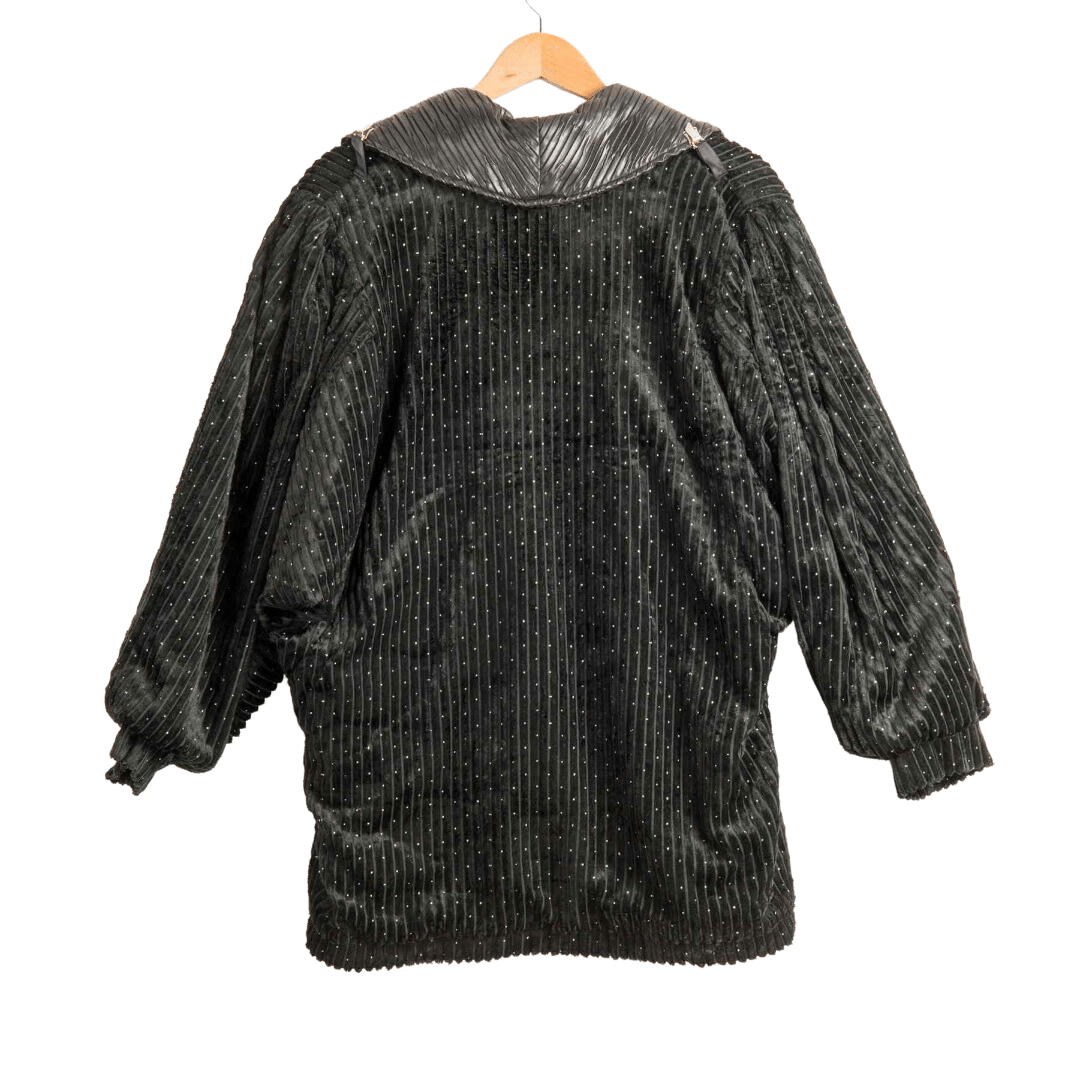 80s chunky corduroy jacket with faux leather collar - L