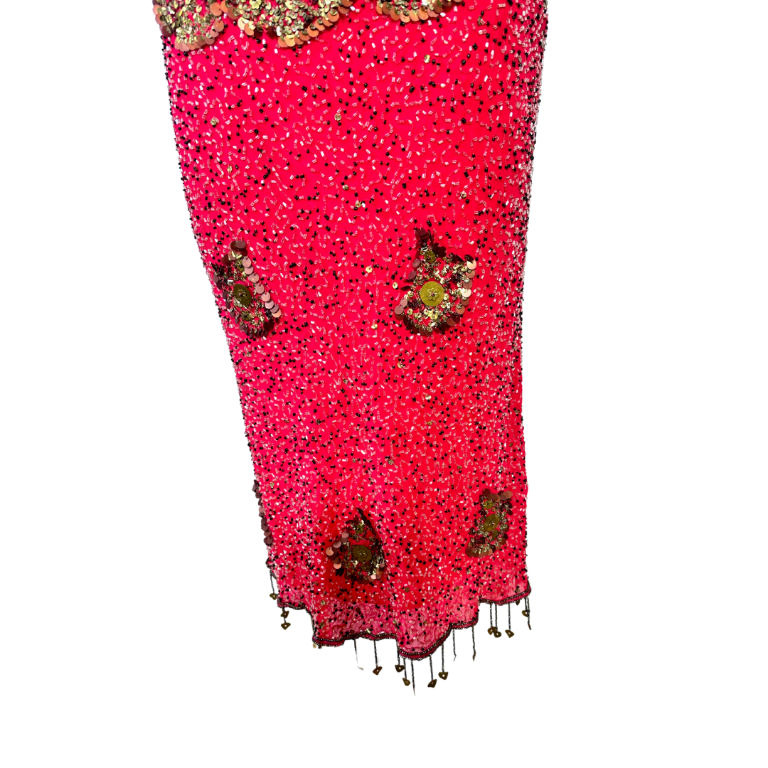 Fuchsia vintage beaded silk dress - S