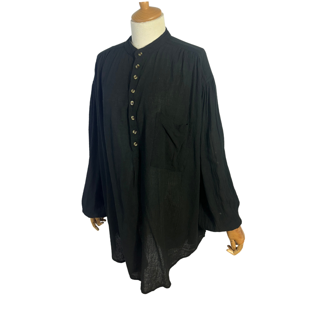 Black boho Mandarin collar top- M/L